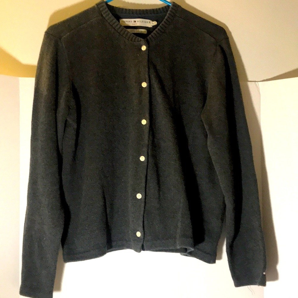 Tommy Hilfiger cardigan size L long sleeves  gray cotton classic preppy